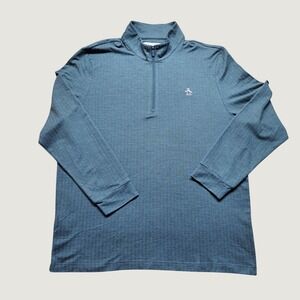 Original Penguin Pullover Men XL Teal Excellent Herringbone Quarter Zip Logo